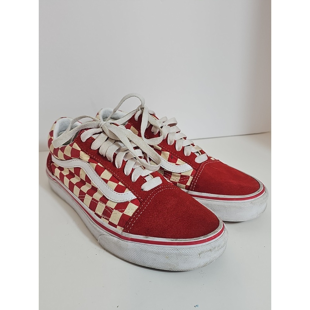 Vans Old Skool Checkerboard Red White Mens Size 7- Womens 8.5